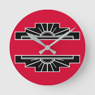 Art Deco Motif in B&W en Red  Ronde Klok
