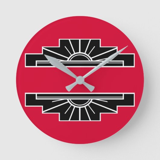 Art Deco Motif in B&W en Red  Ronde Klok (Voorkant)