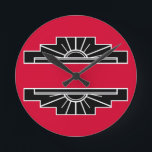 Art Deco Motif in B&W en Red  Ronde Klok<br><div class="desc">Klassieke Kunst Deco zonmotif in zwart-wit met rode achtergrond.</div>