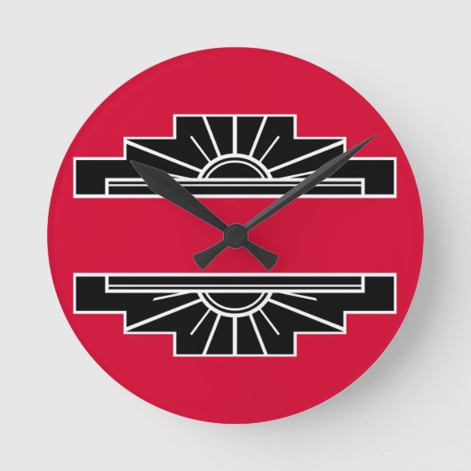 Art Deco Motif in B&W en Red Ronde Klok (Voorkant)