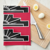 Art Deco Motif in B&W en Red Tea Towel Theedoek (Quarter Fold)