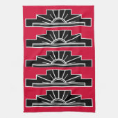 Art Deco Motif in B&W en Red Tea Towel Theedoek (Verticaal)