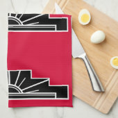Art Deco Motif in B&W en Red Tea Towel Theedoek (Quarter Fold)