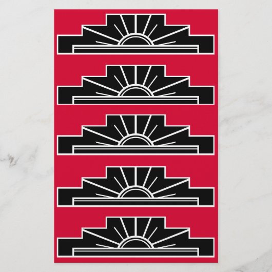 Art Deco Motif in zwart-wit en rood Briefpapier (Voorkant)