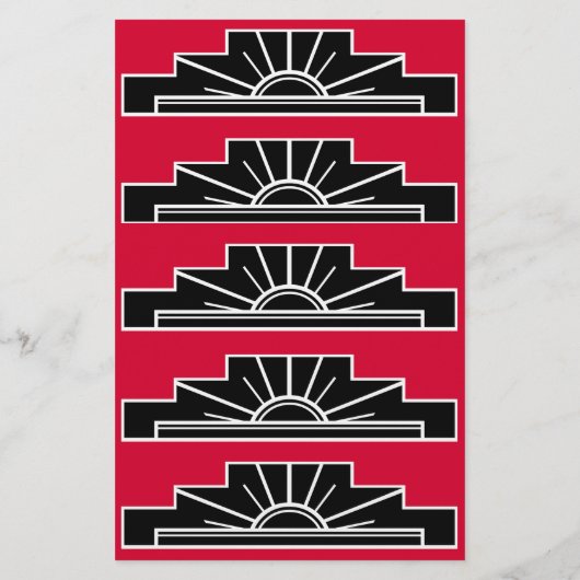 Art Deco Motif in zwart-wit en rood Briefpapier (Achterkant)