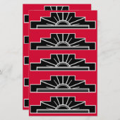 Art Deco Motif in zwart-wit en rood Briefpapier (Voorkant / Achterkant)
