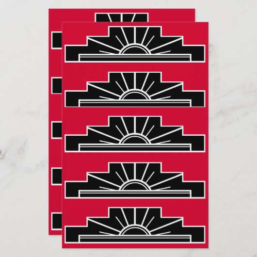 Art Deco Motif in zwart-wit en rood Briefpapier (Voorkant / Achterkant)