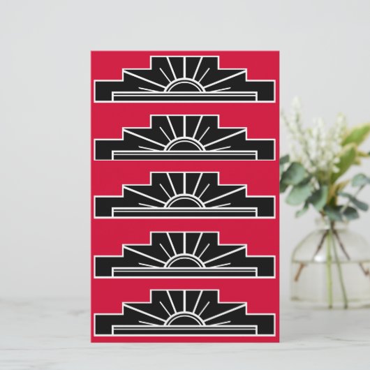 Art Deco Motif in zwart-wit en rood Briefpapier (Staand voorkant)