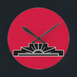 Art Deco Motif in zwart-wit en rood Ronde Klok<br><div class="desc">Klassieke Kunst Deco zonmotif in zwart-wit met rode achtergrond.</div>