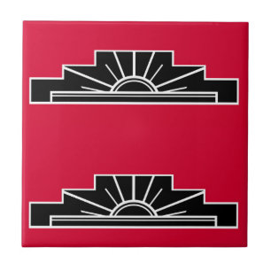 Art Deco Motif in zwart-wit en rood Tegeltje
