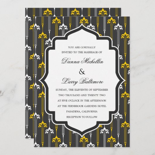 Art Deco Motif Wedding Uitnodiging (Voorkant / Achterkant)