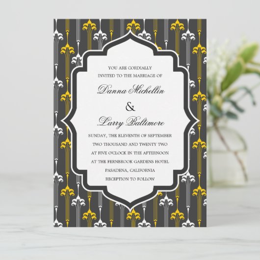 Art Deco Motif Wedding Uitnodiging (Staand voorkant)