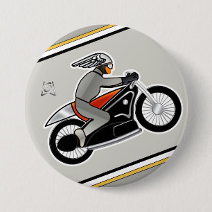 Art Deco Motorfiets (3" pin) Ronde Button 7,6 Cm