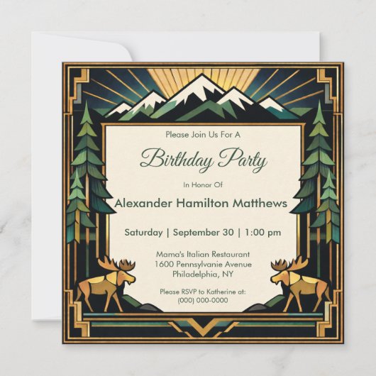 Art Deco Mountain Forest Birthday Party Kaart (Voorkant)