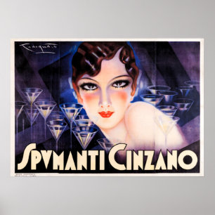 Art Deco Mousserende Wijn Advertentie Poste Poster