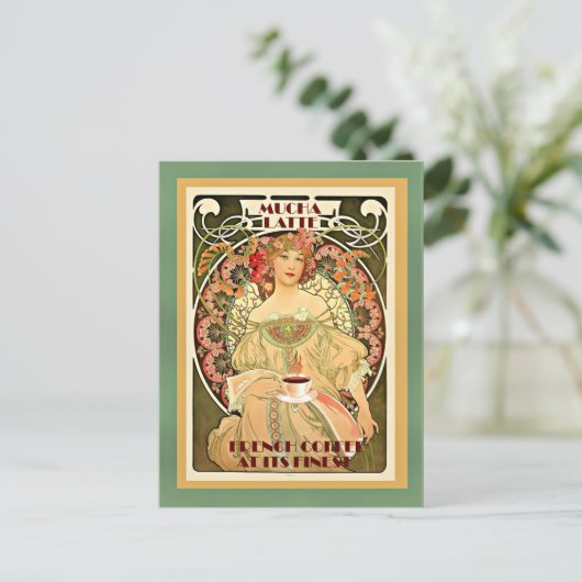 Art deco Mucha Latte Briefkaart (Staand voorkant)