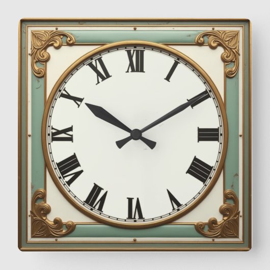 Art Deco Munt Vierkante Klok (Voorkant)