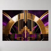 Art Deco Music Hall, Paars, Gold, zwart Poster (Voorkant)
