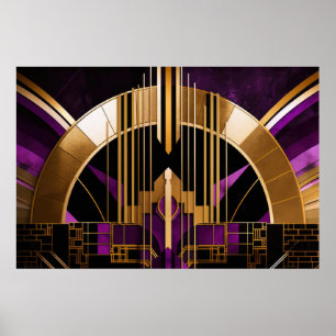 Art Deco Music Hall, Paars, Gold, zwart Poster