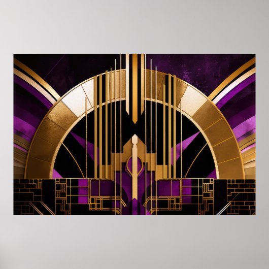Art Deco Music Hall, Paars, Gold, zwart Poster (Voorkant)