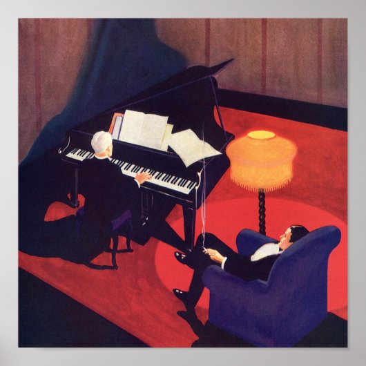  Art Deco Music Lounge Piano Player Pianist Poster (Voorkant)