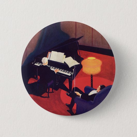 Art Deco Music Lounge Piano Player Pianist Ronde Button 5,7 Cm (Voorkant)
