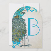 Art Deco Musical Peacock Bird Cage Feathers Kaart (Achterkant)