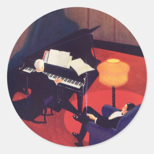 Art Deco muziek lounge piano speler pianist vintag Ronde Sticker