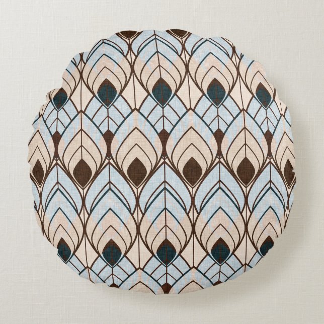 Art Deco: naadloos getextureerd Ornament. Rond Kussen (Voorkant)
