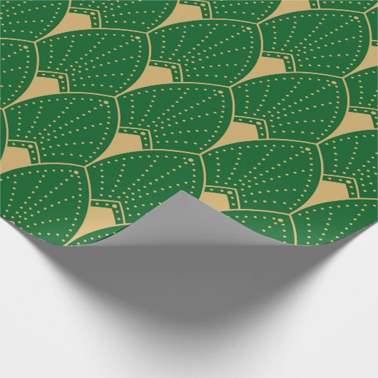Art Deco Naadloos Patroongoud en groen Cadeaupapier (Hoek)