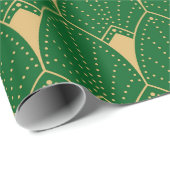 Art Deco Naadloos Patroongoud en groen Cadeaupapier (Rol Hoek)