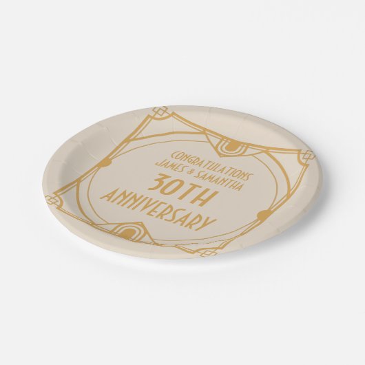 Art Deco Naam 40e Bruiloft Jubileum Parelcrème Papieren Bordje (Gekanteld)