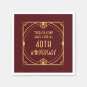 Art Deco Naam 40e Bruiloft Jubileum Ruby Rood Servet (Voorkant)