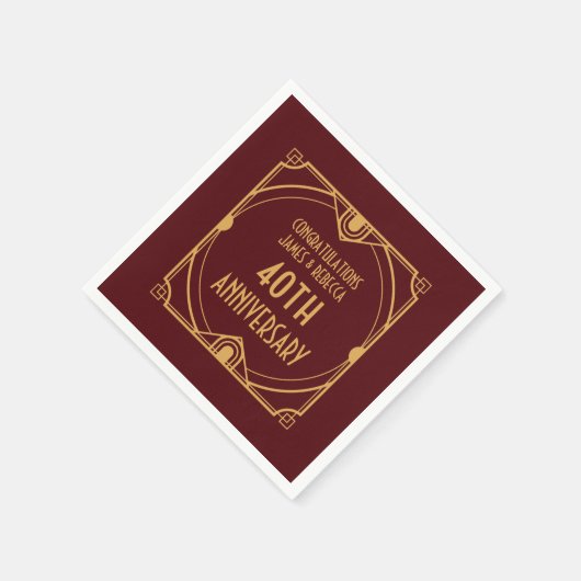 Art Deco Naam 40e Bruiloft Jubileum Ruby Rood Servet (Hoek)