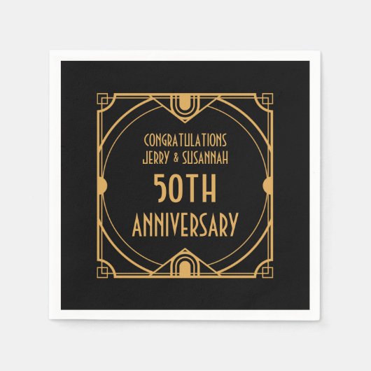 Art Deco Naam 50e bruiloft Jubileum Zwart Servet (Voorkant)
