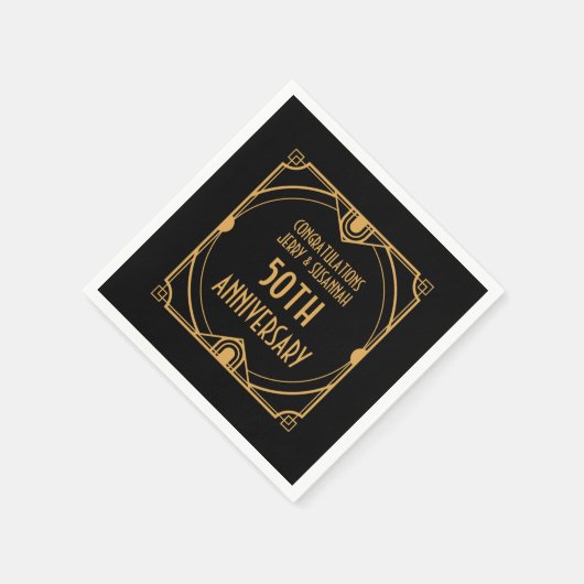 Art Deco Naam 50e bruiloft Jubileum Zwart Servet (Hoek)