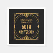 Art Deco Naam 60e bruiloft Jubileum Goud Zwart Servet (Voorkant)