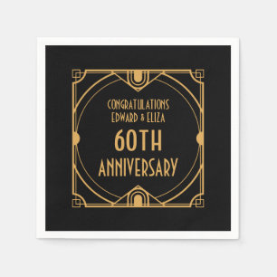 Art Deco Naam 60e bruiloft Jubileum Goud Zwart Servet