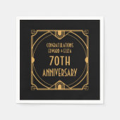 Art Deco Naam 70e bruiloft Jubileum Goud Zwart Servet (Voorkant)