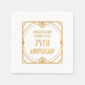 Art Deco Naam 75e bruiloft Jubileum Goud Wit Servet (Voorkant)