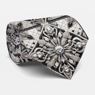 Art Deco namaakzijde Luxe diamanten zwart-wit Stropdas