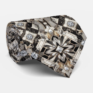 Art Deco namaakzijde Luxe diamanten zwart-wit Stropdas