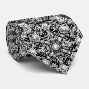 Art Deco namaakzijde Luxe diamanten zwart-wit Stropdas