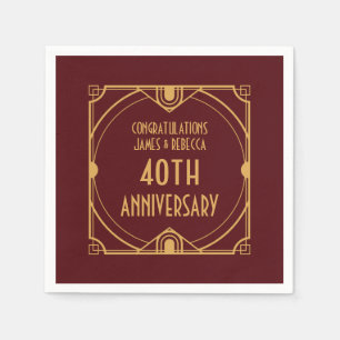 Art Deco Name 40th Wedding Jubileum Ruby Red Servet