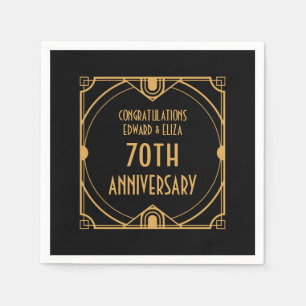 Art Deco Name 70th Wedding Jubileum Gold Black Servet