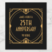 Art Deco Namen 25e bruiloft Jubileum Goud Zwart Wijn Etiket (Enkel label)