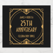 Art Deco Namen 25e Jubileum CelebratIon Zwart Sparkling Wijnetiket (Enkel label)
