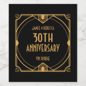 Art Deco Namen 30e bruiloft Jubileum Goud Zwart Wijn Etiket (Enkel label)