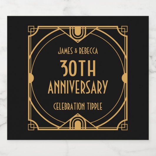 Art Deco Namen 30e Jubileum CelebratIon Zwart Sparkling Wijnetiket (Enkel label)