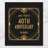Art Deco Namen 40e bruiloft Jubileum Goud Zwart Wijn Etiket (Enkel label)